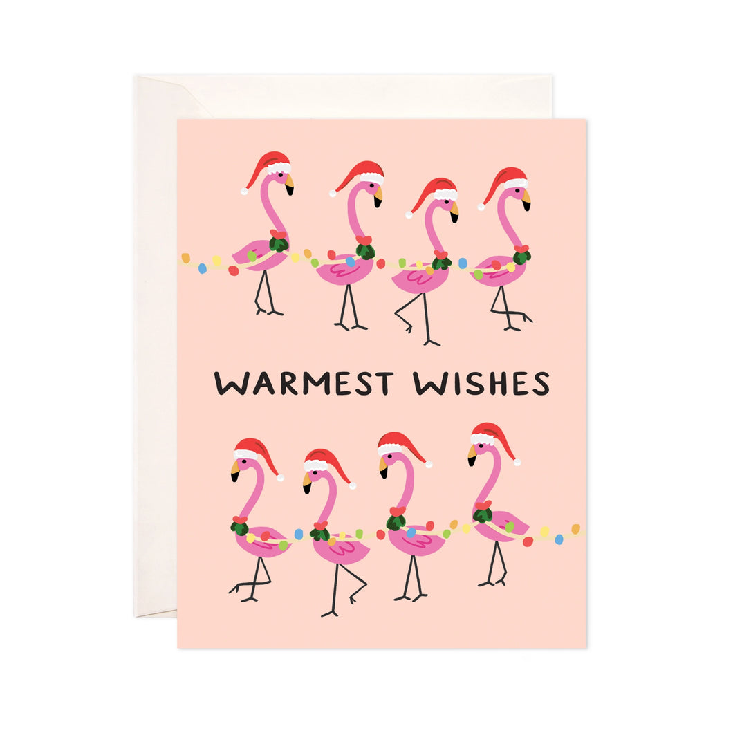 Flamingo Wishes Greeting Card - Cute Tropical Christmas Card