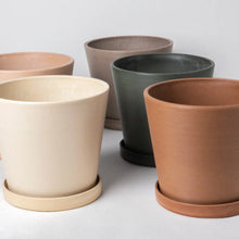 Load image into Gallery viewer, 7&quot; Earth Tones Tapered Planter Pot &amp; Saucer
