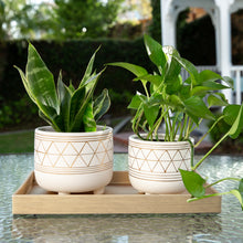 Load image into Gallery viewer, Gold and White Geometric Footed Planter
