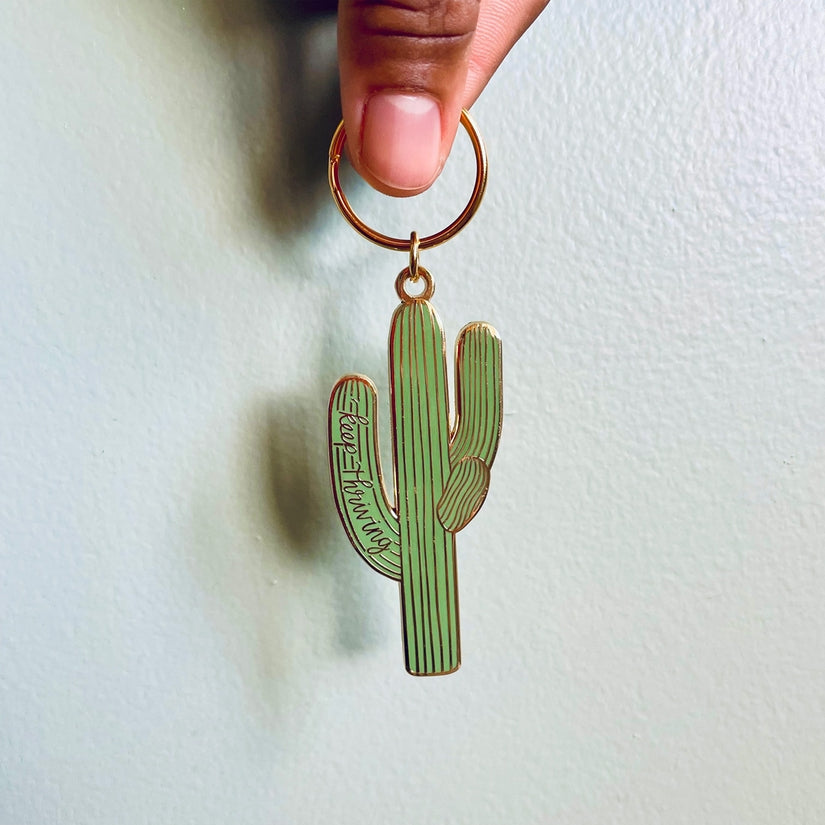 Icing Cow Print Saguaro Cactus Keychain